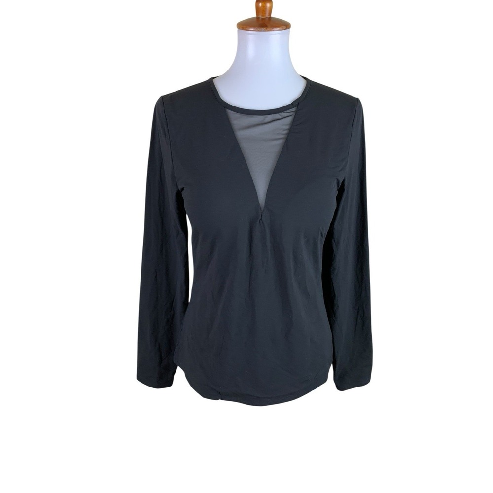 White House Black Market‎ WHBM FORME Mesh Inset Long Sleeve Performance Top L